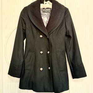 GUESS Women's Black Wool Pea Coat